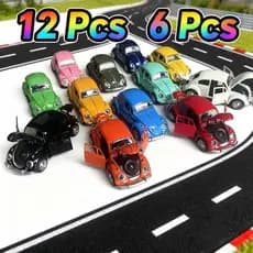 Kit 12/6 Carrinho De Ferro Fusca Fusquinha Abre Porta Capô Fricção Miniatura