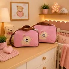 Kit Bolsa Maternidade Bordado Urso Menino Menina Promoção
