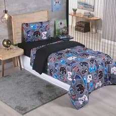 Edredom Solteiro Infantil Para Menino Dupla Face Estampado Play Game 1 Peça