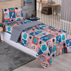 Edredom Solteiro Infantil Para Menino Dupla Face Estampado Astronauta 1 Peça