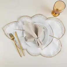 Kit Jogo Americano Sousplat Bordado Folhas Suplat de Mesa Posta Com Guardanapos Bege