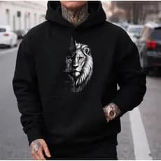 Moletom Canguru Unissex Masculino Estiloso, Estampa Leão - Premium Inverno Confortável Elegante