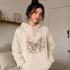Moletom Canguru Feminino Estampa Romântica Borboleta Traço Delicado - Tecido Premium Inverno Confortável Elegante