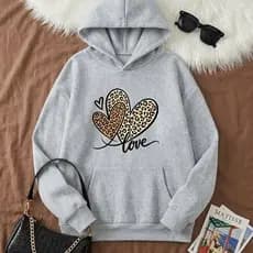 Moletom Canguru Unissex Feminino Estampa Coração Onça Estilosa Premium Inverno Confortável Elegante