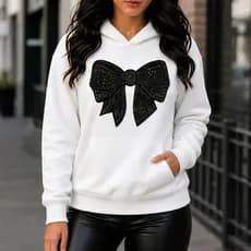 Moletom Canguru Feminino Estampa Estilosa Laço Preto - Premium Inverno Confortável Elegante