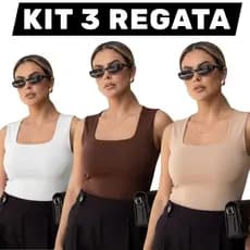 KIT 3 REGATA DECOTE QUADRADO FEMININA SUPLEX TENDÊNCIA