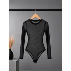 1 ou 2 Body Tule Feminino Manga Longa Transparente