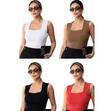 KIT COM 4 BLUSINHAS REGATA DECOTE QUADRADO SUPLEX ELEGANTE