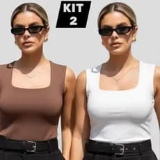 kit 2 Blusa Regata Feminina Quadrado Básica Feminina Moda Blusinha