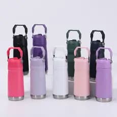 Garrafa Térmica Aço inox 650ml Parede Dupla com Canudo Flip, Alça Portátil