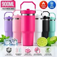 Copo Térmico Inox 304 900ml com Canudo, Garrafa Térmica Grande Capacidade, Mantém Gelado e Quente