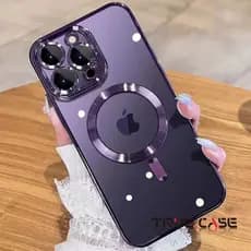 Capinha capa case magsafe eletroplateada com proteção de lente para iphone 11 12 13 14 15 16 7/8plus promax