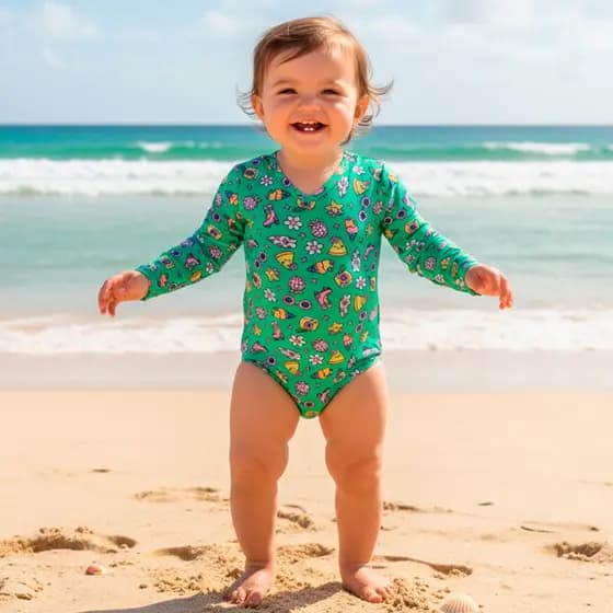 Maiô Body Bebê Manga Longa Praia/Piscina/Natação Proteção UV