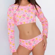 Biquini Infantil Juvenil Manga Longa Cropped Praia Natação Estampado UV 8 10 12 14 anos