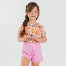 Conjunto Infantil Menina Blusa + Short Moletinho com Cadarço Ajustável 4 6 8 Anos