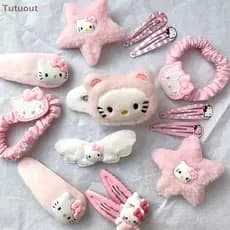 TUTU 14/15 Pçs Doce Rosa Pelúcia KT Gato Dos Desenhos Animados Crianças Acessórios Para O Cabelo Bonito Clipe Lateral Ka