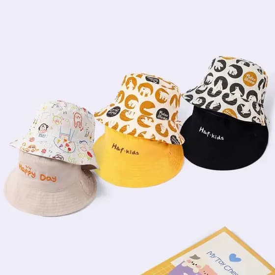 Chapéu Balde Dupla Face Para Bebê Com Bordado E Alça – De Sol UV À Prova De Vento Meninos Meninas