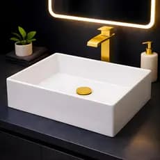 *PROMOÇÃO* Pia Para Banheiro Cuba Sobrepor 40cm Apoio Retangular Lavabo Lavatório Mármore Sintético