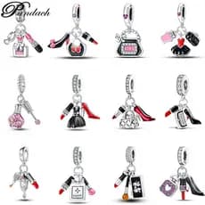 Berloques S925 Prata Pingente Salto Alto Batom Perfume Contas Compatível com Pulseiras