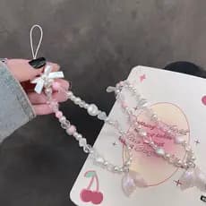 Alça de pulso anti-perda para celular, feita à mão, em rosa suave e feminino, com design de cauda de peixe, para DIY, RB