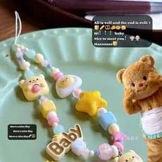 Produto Acabado com Contas: Pingente Fofo de Urso de Pelúcia para Telefone/Câmera CCD com Corda Anti-Perda e Faixa Anti-