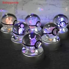 [Bola De Cristal Pokemon 3D Toy Snorlax Mewtwo Pikachu Figuras Pokémon LED Light