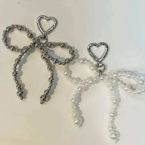 [largeloohg] Ins Estilo Bowknot Frisado Telefone Pingente Amor Fivela Chaveiro Prata Coração Fone De Ouvido Caso Charme