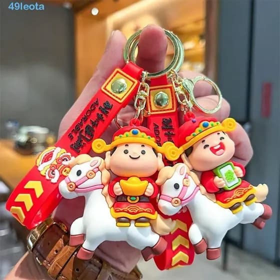 Chaveiro De Ano De Cavalo LEOTA , Pingente De Bolsa De Desenho Animado Pequeno Deus Da Riqueza , Tradicional Do Zodíaco