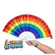 Leque Arco-Íris Grande 34x62cm | Leque Colorido Dobrável | Ventilador Manual Forte e Resistente