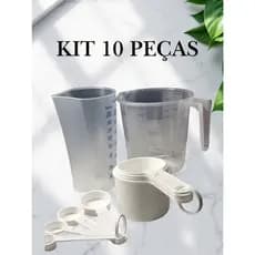Kit Medidas Branco 10 Peças Completo – Copo 500ml, Jarra Erça 1L, Xícaras e Colheres Medidoras