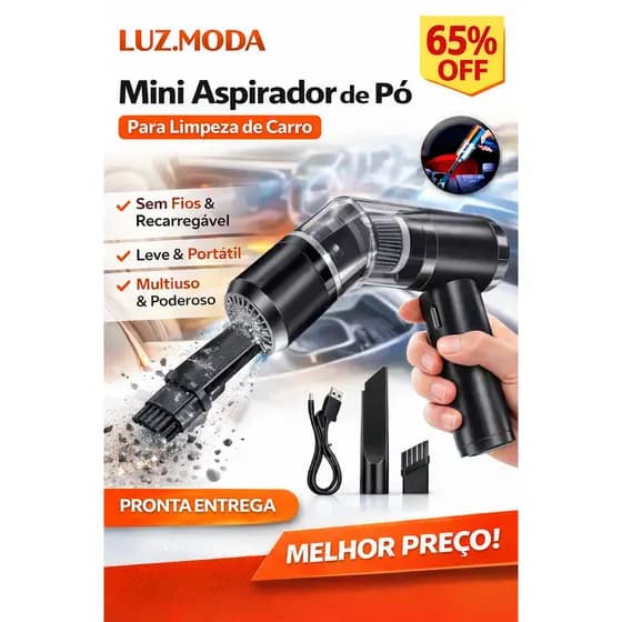 Mini Aspirador de Pó Portátil Sem Fio Recarregável Para Carro Limpeza Automotiva Potente