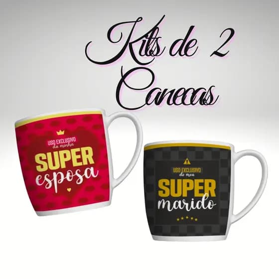 Canecas de Porcelanas Super Esposa e Super Marido