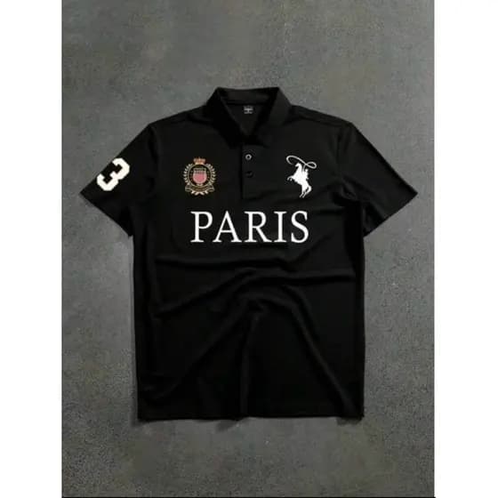 Camisa Polo Paris Timi Manga Curta com Gola Estampa Verão Masculina