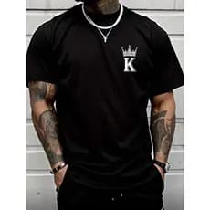 Camiseta Masculina Letra K Coroa Estampada King Camisa 100% Algodão Gola Redonda Malha Premium Lançamento