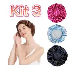 Kit 3 unidades Touca de Cetim Antifrizz TAM unico cor aleatoria