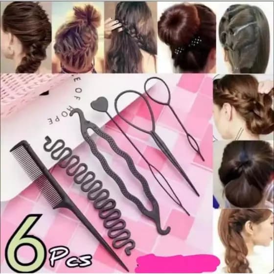 kit com 6 pecas acessório para cabelo penteado coque trança agulha mágica