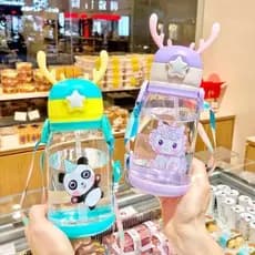 Kit 2 Garrafa De Água Com Alça Infantil 600ML Multicolorida