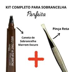 Kit Caneta de Sobrancelha Marrom Escuro Efeito Microblanding Pinça Reta Sobrancelha Perfeita