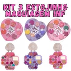 Paleta de Sombras The Love Kit Pink 21 💖 com Blush e Pó Compacto | Estojo Coração + Mini Pincéis