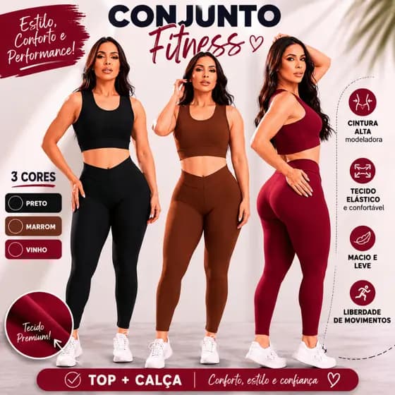 Kit 3 Conjunto Fitness Calça e Top Treino