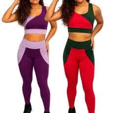 kIt 2 ou 1 Conjunto Fitness Feminino Poliamida Suplex Top e Legging Cintura Alta Academia
