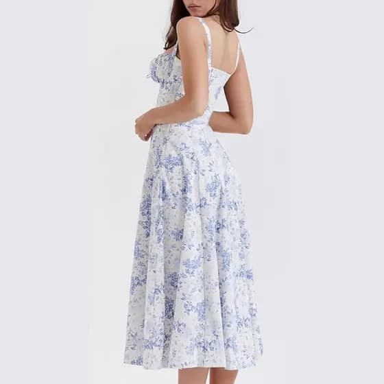Vestido Florido Midi Flor com Alça Fina Confortável