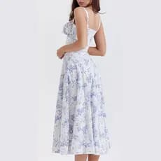 Vestido Florido Midi Flor com Alça Fina Confortável