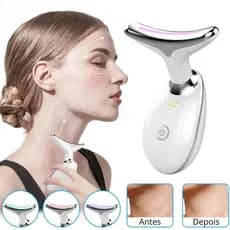 Massageador Facial Anti Rugas Lifting LED Fototerapia Vibratório Profissional Elétrico Recarregável Para Pescoço E Rosto
