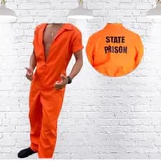 Fantasia Presidiário Prisioneiro Preso Detento State Prison Masculino Feminino Macacão Zíper Laranja
