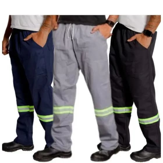 Calça Brim Pesado com Faixa Uniforme Profissional Bolso Cargo Obras em Geral 38