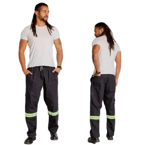 Calça de Uniforme Terminal de Carga Brim Profissional Reforçada Com Faixa Refletiva Verde 38