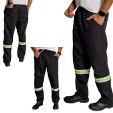 Calça Brim com Faixa Elastico com Cordão Bolso Cargo 38