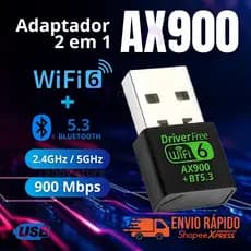 Adaptador de rede WIFI 6 5G USB AX900 MINI Bluetooth 5.3 Adaptador 2 em 1 Dual Band