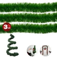 KIT 3 Festão 2mx8cm Verde Escuro - Nevado Premium Decoração Natal